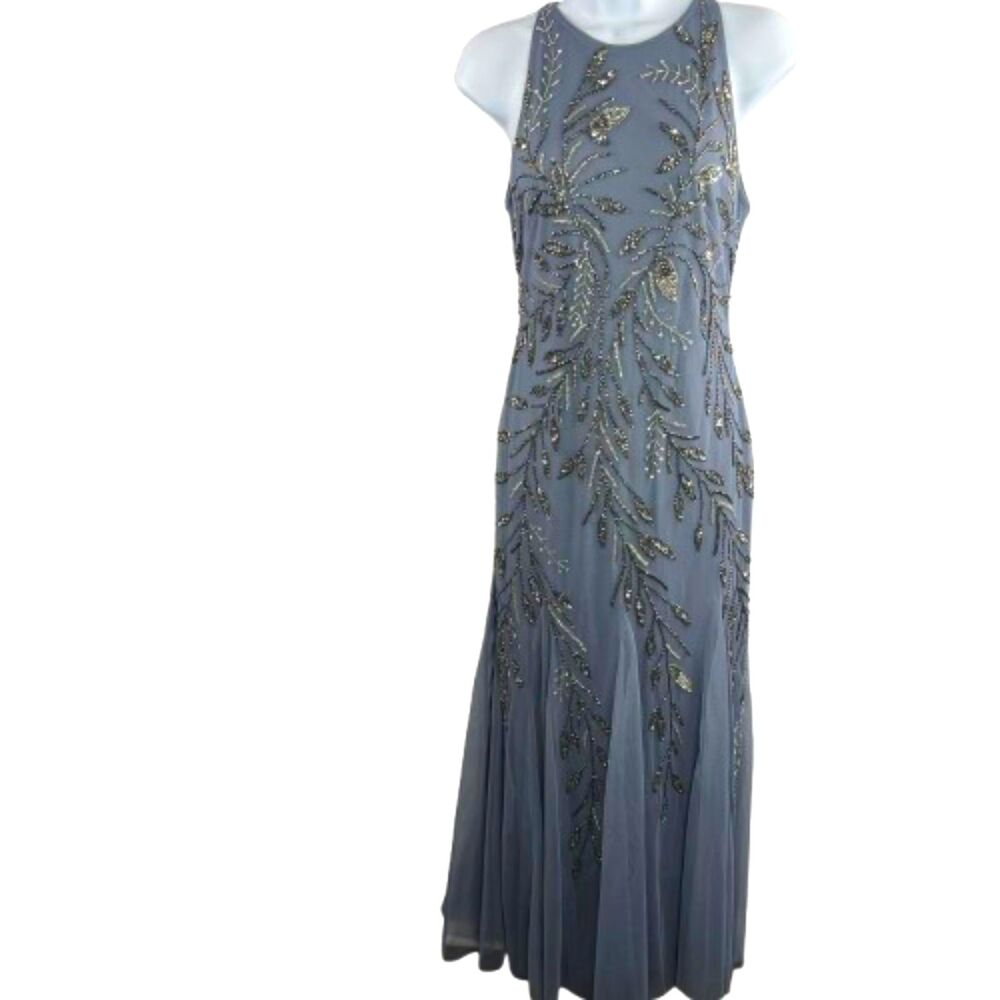 Adrianna Papell Halter Neck Beaded Embellished Grey Formal Gown Size XS - Picture 4 of 7